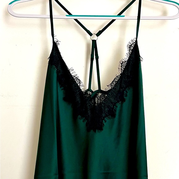 Hunter Green/Black Erina Satin & Lace Babydoll - Picture 2 of 4